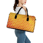 Honey Bee Hive Print Leather Duffle Bag