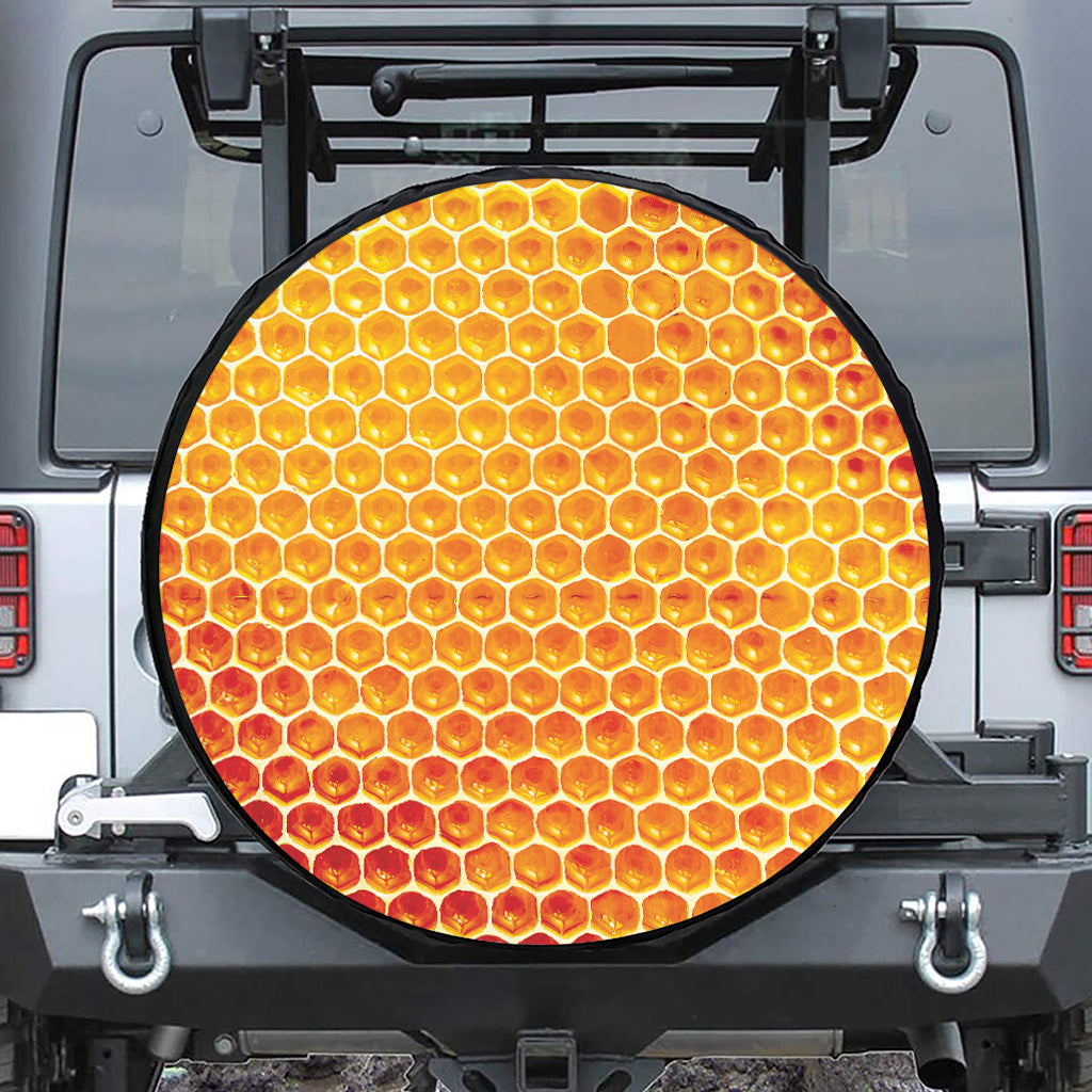 Honey Bee Hive Print Leather Spare Tire Cover