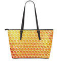 Honey Bee Hive Print Leather Tote Bag With Zipper