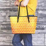 Honey Bee Hive Print Leather Tote Bag