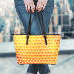 Honey Bee Hive Print Leather Tote Bag