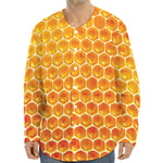 Honey Bee Hive Print Long Sleeve Baseball Jersey