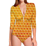 Honey Bee Hive Print Long Sleeve Swimsuit