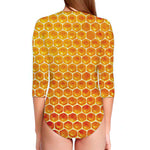 Honey Bee Hive Print Long Sleeve Swimsuit