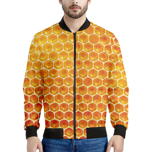 Honey Bee Hive Print Men's Bomber Jacket