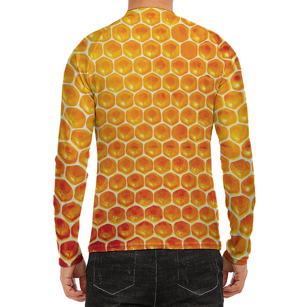 Honey Bee Hive Print Men's Long Sleeve Rash Guard