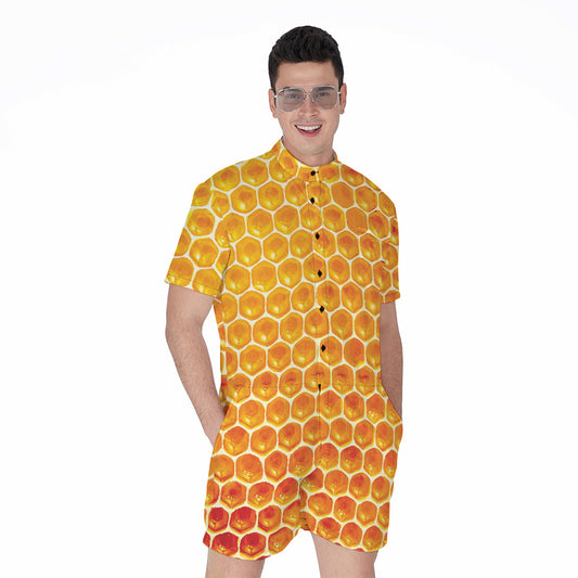 Honey Bee Hive Print Men's Rompers