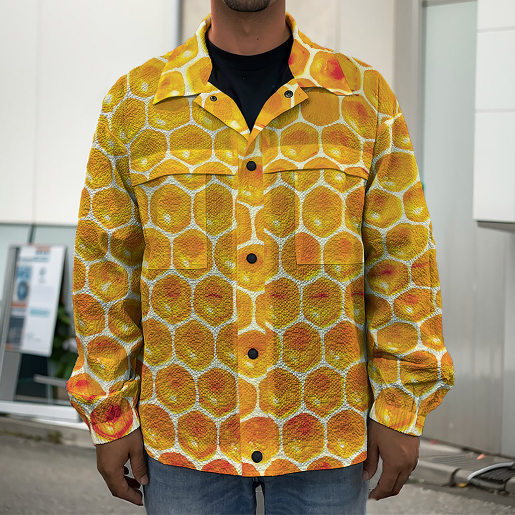 Honey Bee Hive Print Men's Shirt Jacket