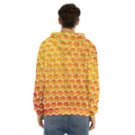 Honey Bee Hive Print Men's Velvet Pullover Hoodie