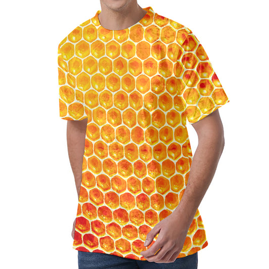 Honey Bee Hive Print Men's Velvet T-Shirt