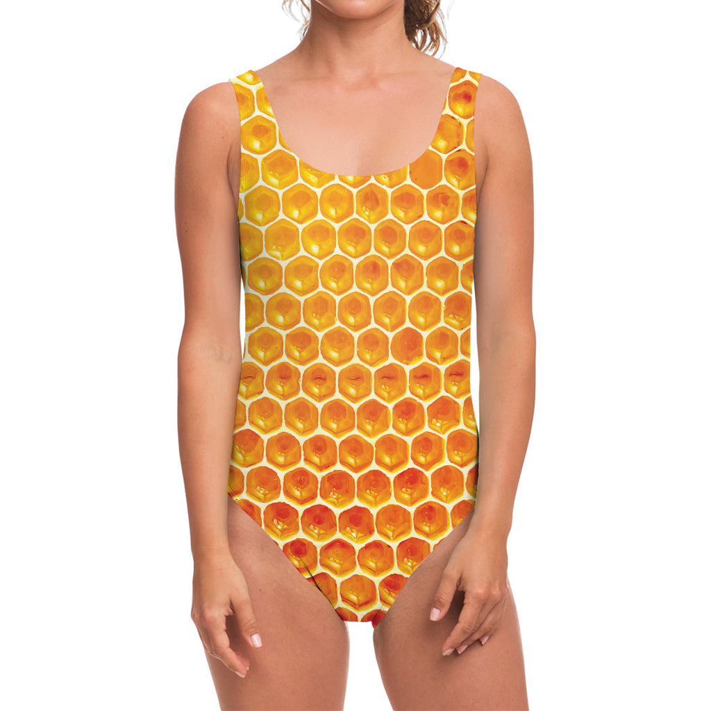 Honey Bee Hive Print One Piece Swimsuit