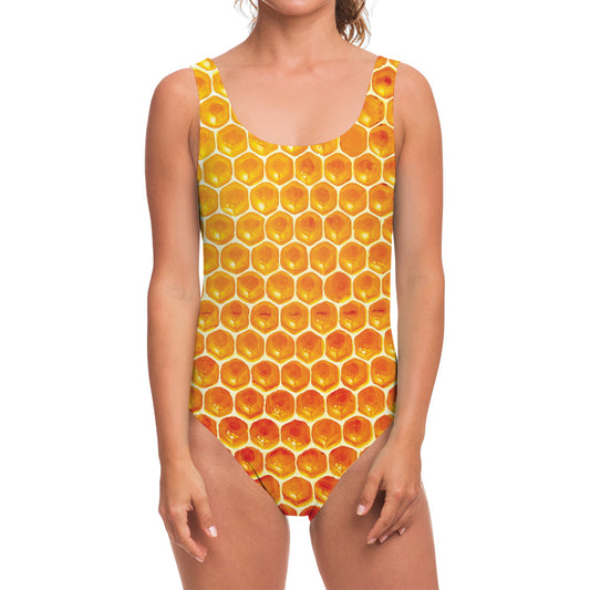 Honey Bee Hive Print One Piece Swimsuit