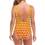 Honey Bee Hive Print One Piece Swimsuit