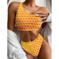 Honey Bee Hive Print One Shoulder Bikini Set