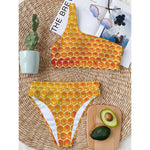 Honey Bee Hive Print One Shoulder Bikini Top