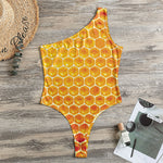 Honey Bee Hive Print One Shoulder Bodysuit