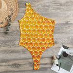 Honey Bee Hive Print One Shoulder Bodysuit