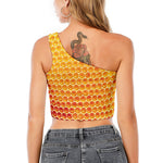 Honey Bee Hive Print One Shoulder Crop Top