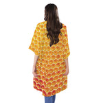 Honey Bee Hive Print Open Front Beach Cover Up
