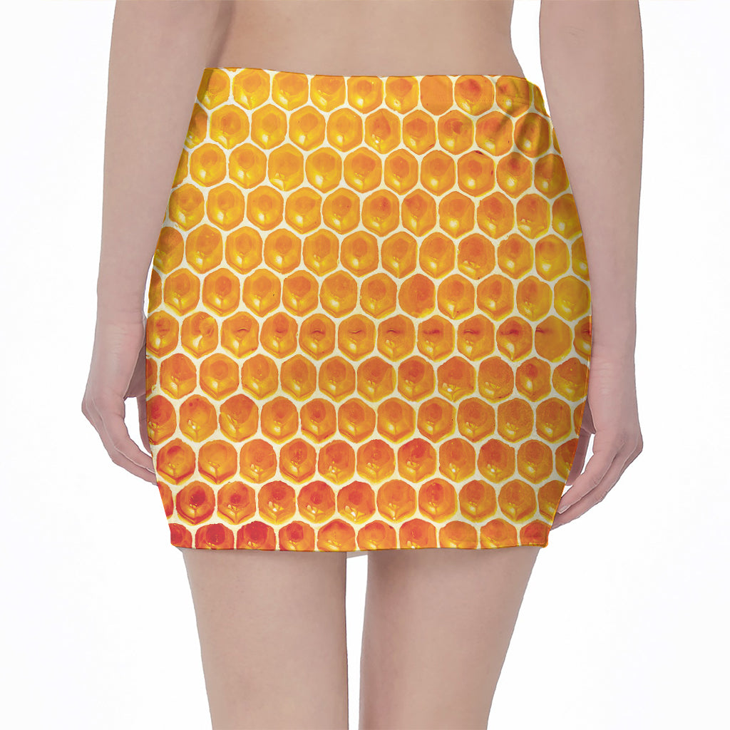Honey Bee Hive Print Pencil Mini Skirt