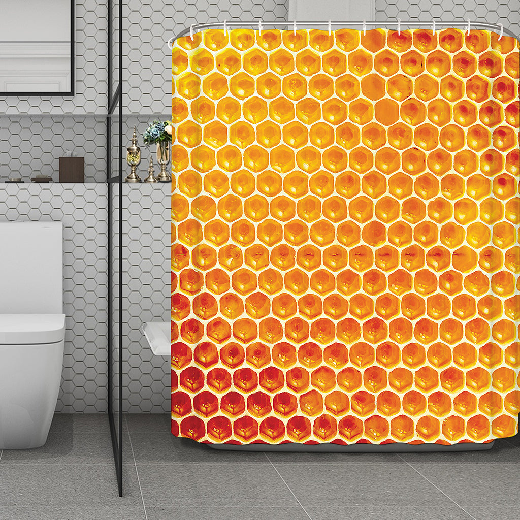 Honey Bee Hive Print Polyester Shower Curtain