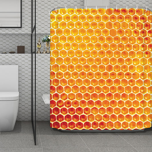 Honey Bee Hive Print Polyester Shower Curtain