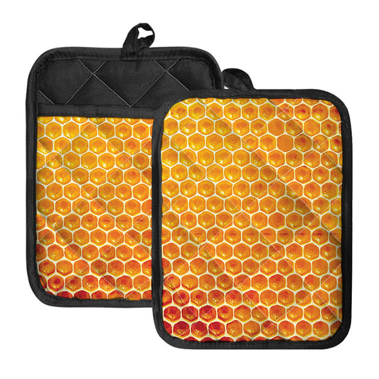 Honey Bee Hive Print Pot Holders With Pocket