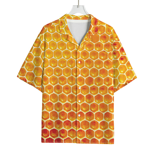 Honey Bee Hive Print Rayon Hawaiian Shirt