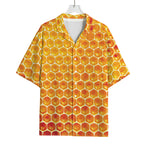 Honey Bee Hive Print Rayon Hawaiian Shirt