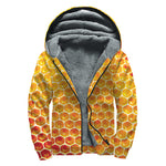 Honey Bee Hive Print Sherpa Lined Zip Up Hoodie