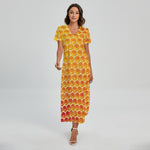 Honey Bee Hive Print Short Sleeve Maxi Dress
