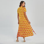Honey Bee Hive Print Short Sleeve Maxi Dress
