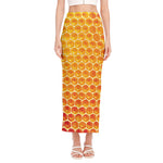 Honey Bee Hive Print Side Slit Maxi Skirt