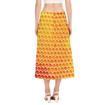Honey Bee Hive Print Side Slit Midi Skirt