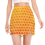 Honey Bee Hive Print Side Slit Mini Skirt