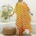 Honey Bee Hive Print Silk V-Neck Kaftan Dress