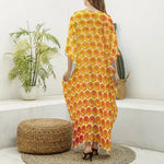 Honey Bee Hive Print Silk V-Neck Kaftan Dress