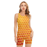Honey Bee Hive Print Sleeveless One Piece Swimsuit