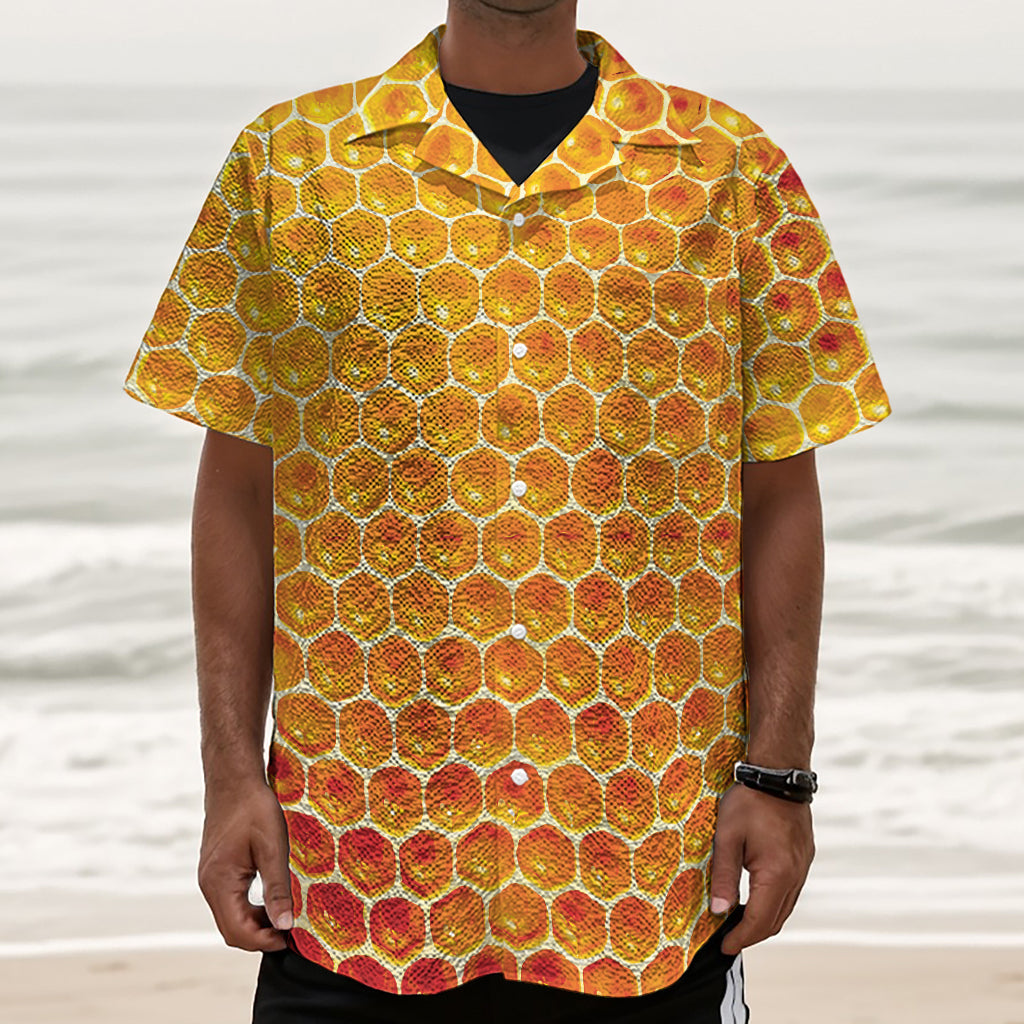 Honey Bee Hive Print Textured Short Sleeve Shirt