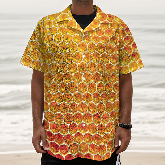 Honey Bee Hive Print Textured Short Sleeve Shirt