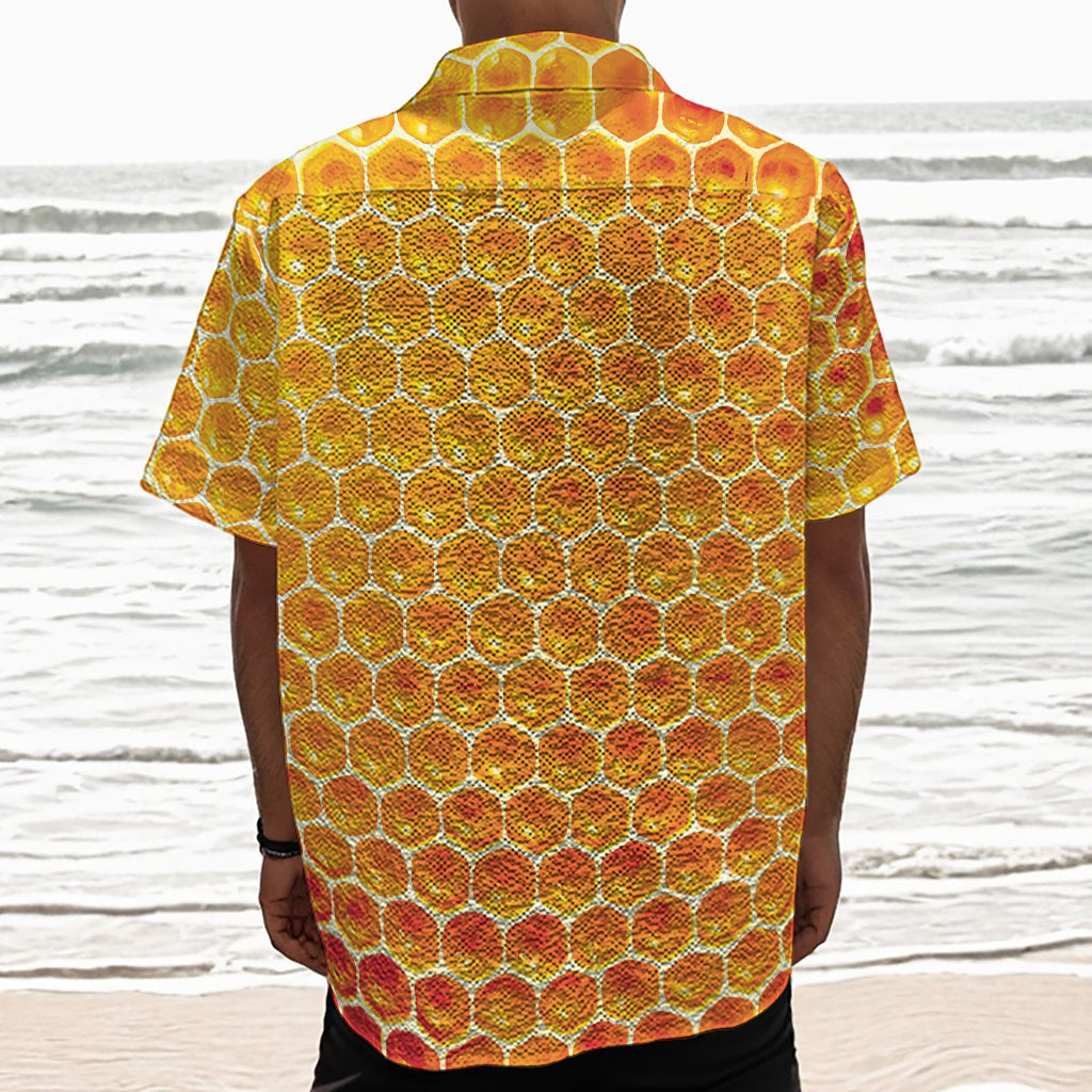 Honey Bee Hive Print Textured Short Sleeve Shirt