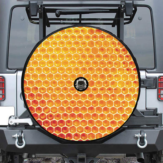 Honey Bee Hive Print Tire Cover With Camera Hole
