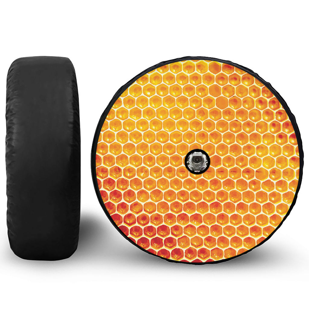 Honey Bee Hive Print Tire Cover With Camera Hole
