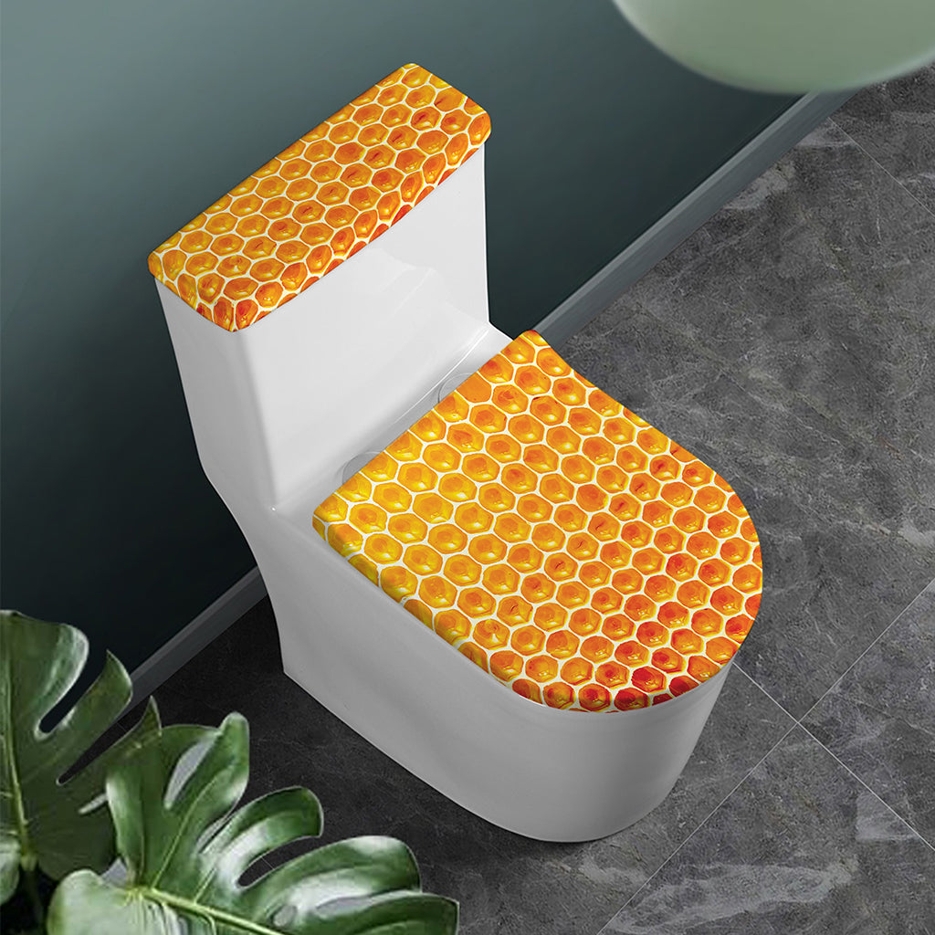 Honey Bee Hive Print Toilet Lid And Tank Cover Set