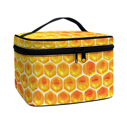 Honey Bee Hive Print Travel Makeup Bag