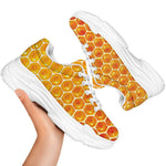 Honey Bee Hive Print White Chunky Shoes