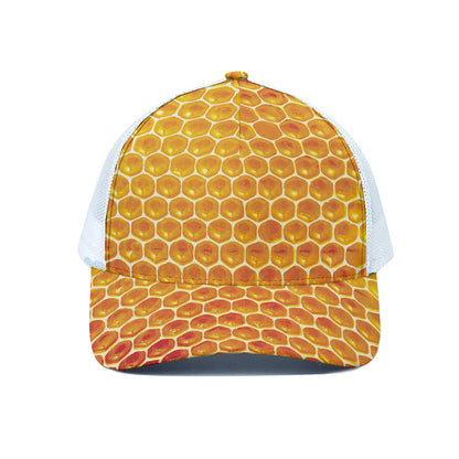 Honey Bee Hive Print White Mesh Trucker Cap