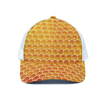 Honey Bee Hive Print White Mesh Trucker Cap