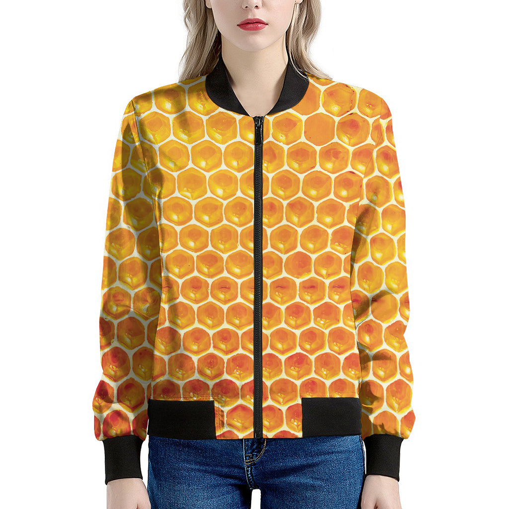 Honey Bee Hive Print Women's Bomber Jacket