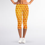Honey Bee Hive Print Women's Capri Leggings